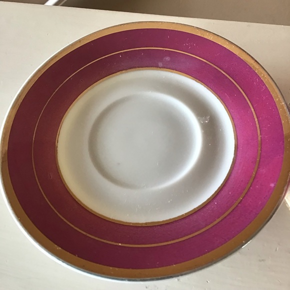 Vintage Fine Bone China Dark Pink Gold Floral Teacup & Saucer Set (Czech) - Picture 6 of 7